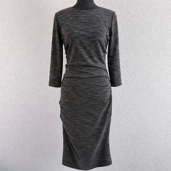 Nicole Miller Dresses & Skirts - Nicole Miller Atelier Gray Ruched Bodycon Midi Dress Size L